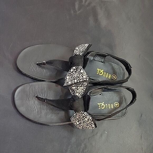 BRAND NEW ROUGE HELUIM RHINESTONES EMBELLISHMENTS BOW THONG WOMEN"S SANDAL - Picture 6 of 11